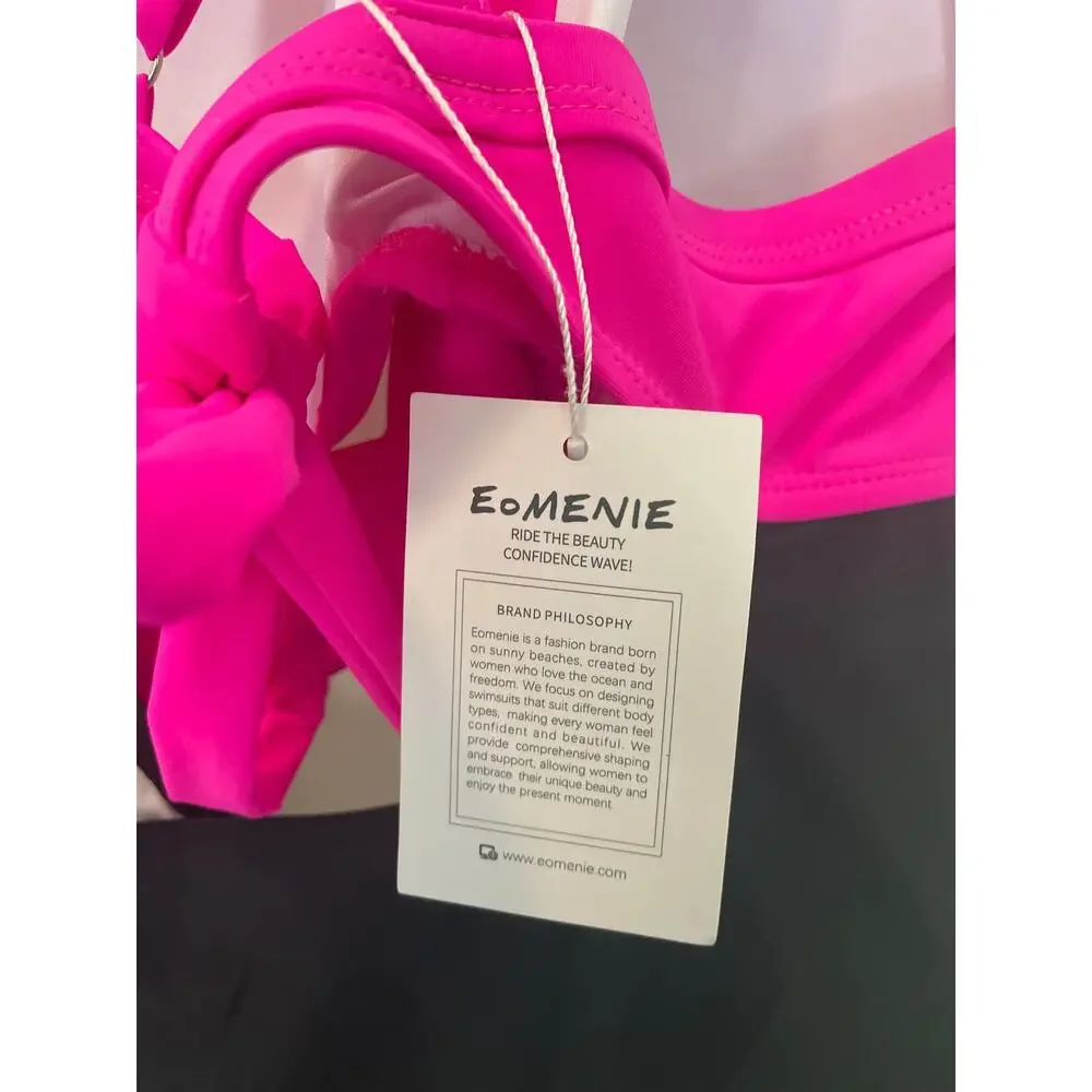 Eomenie NEW One Piece XL Swimsuit Tummy Control Cutout Wrap Tie Back Neon Retro - Picture 4 of 5